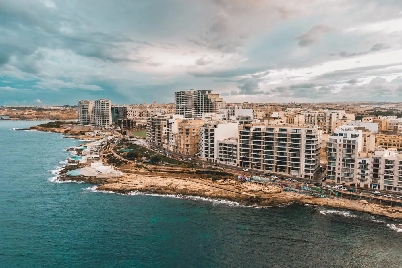 The Sliema seafront from the air